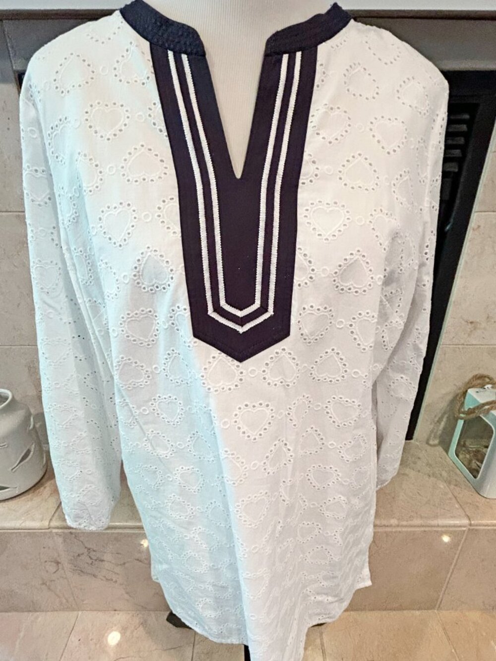 Talbots Heart White and Black Blouse